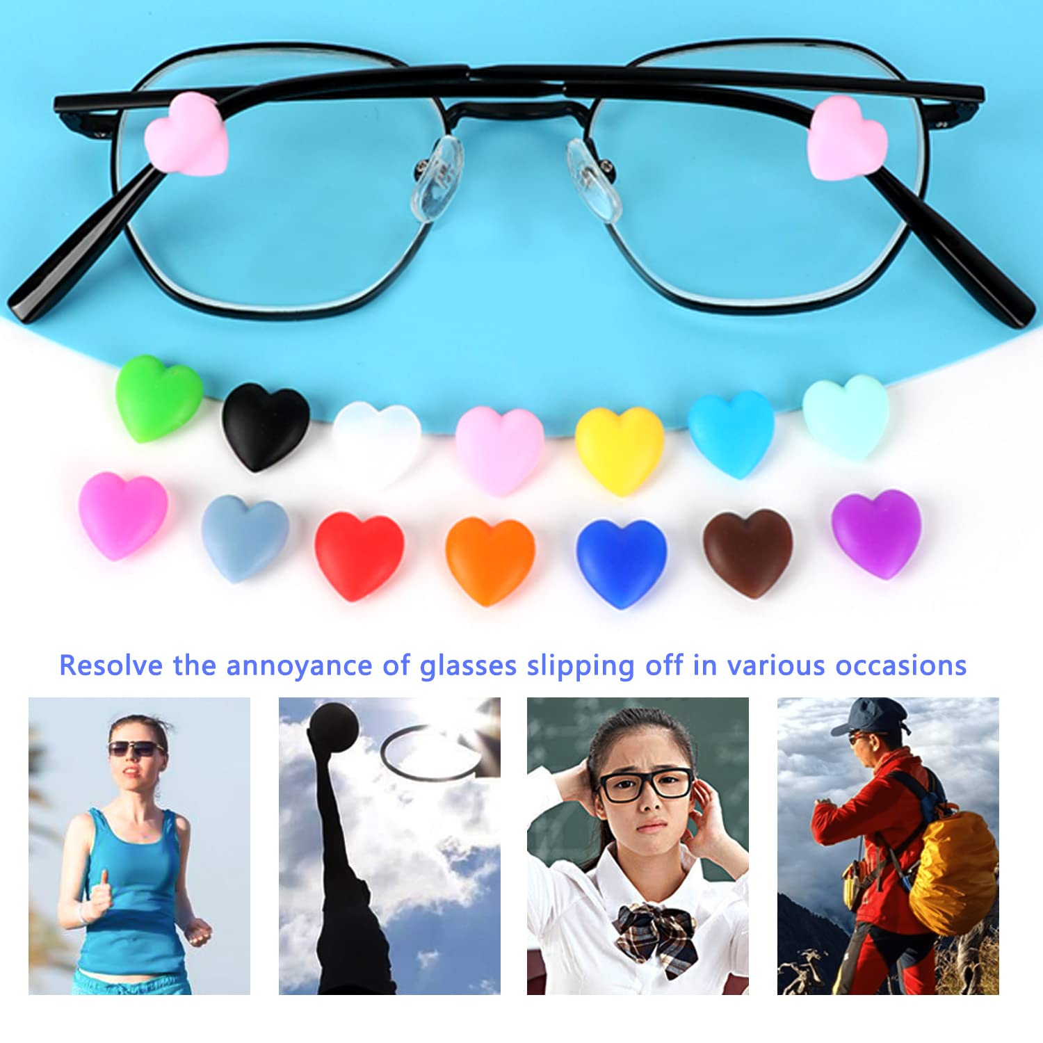 Eyeglasses Ear Grip Heart-Shaped Silicone Retainers Soft Ear Hooks Anti-Slip Holder Eyeglasses Stopper