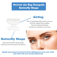 Air Bag Nosepads, Butterfly Shape, Adhesive Eyeglass Nose Pads Anti-Slip Nose Pads Comfortable Air Chamber Nose Pads for Eyeglasses Sunglasses Spectacles