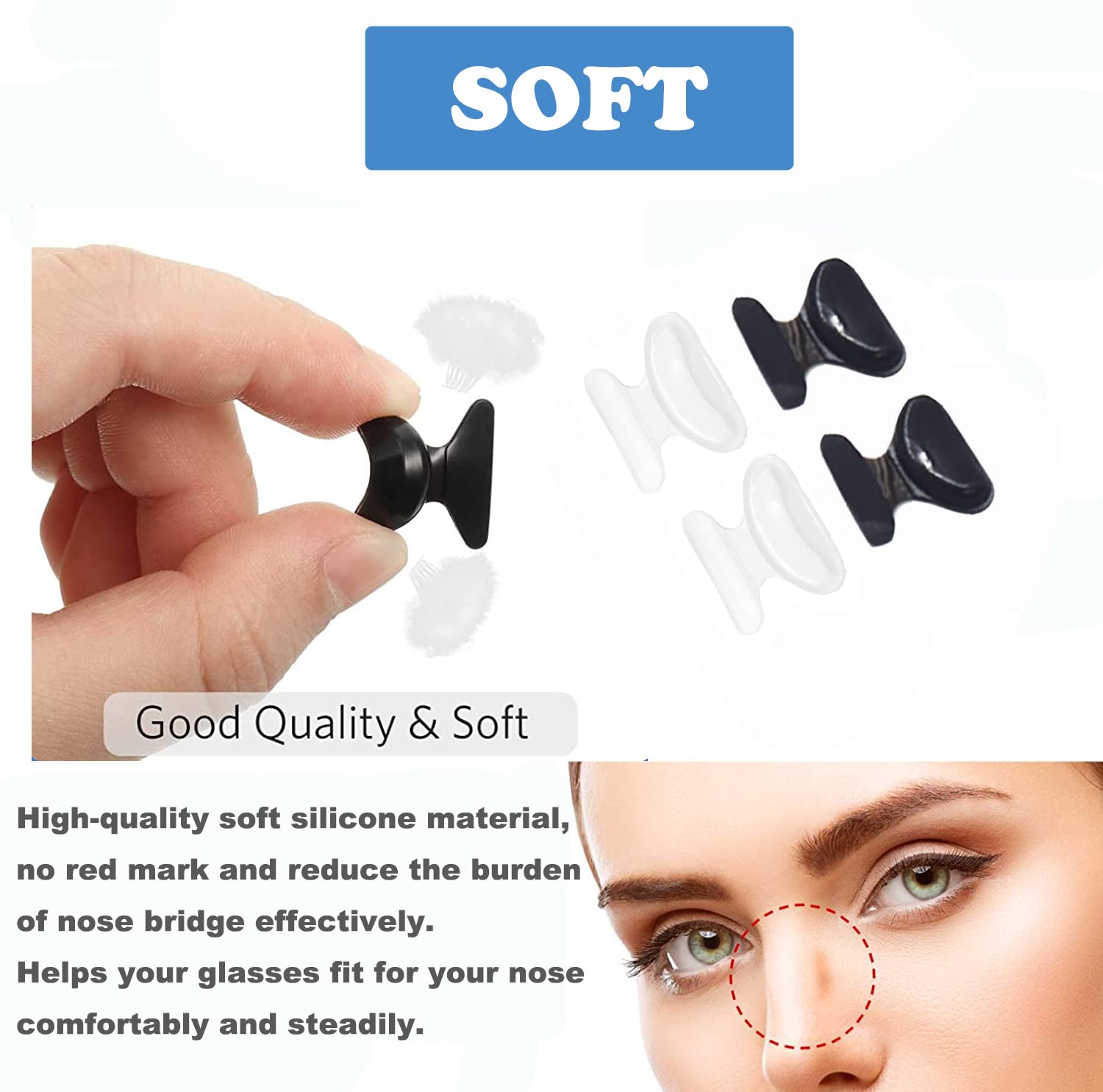 Air Bag Nosepads, Butterfly Shape, Adhesive Eyeglass Nose Pads Anti-Slip Nose Pads Comfortable Air Chamber Nose Pads for Eyeglasses Sunglasses Spectacles