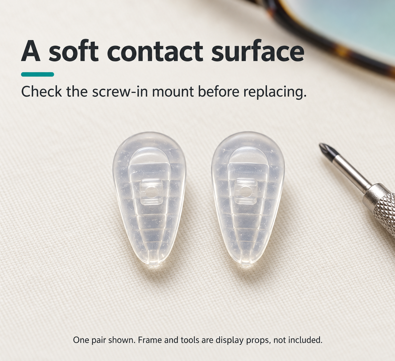 One pair of ribbed A3 nose pads in a care workspace with display props