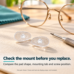 One G13 replacement nose pad pair on an eyewear repair cloth