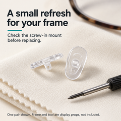 One pair of G14 pads in an eyewear care scene with display tool and frame
